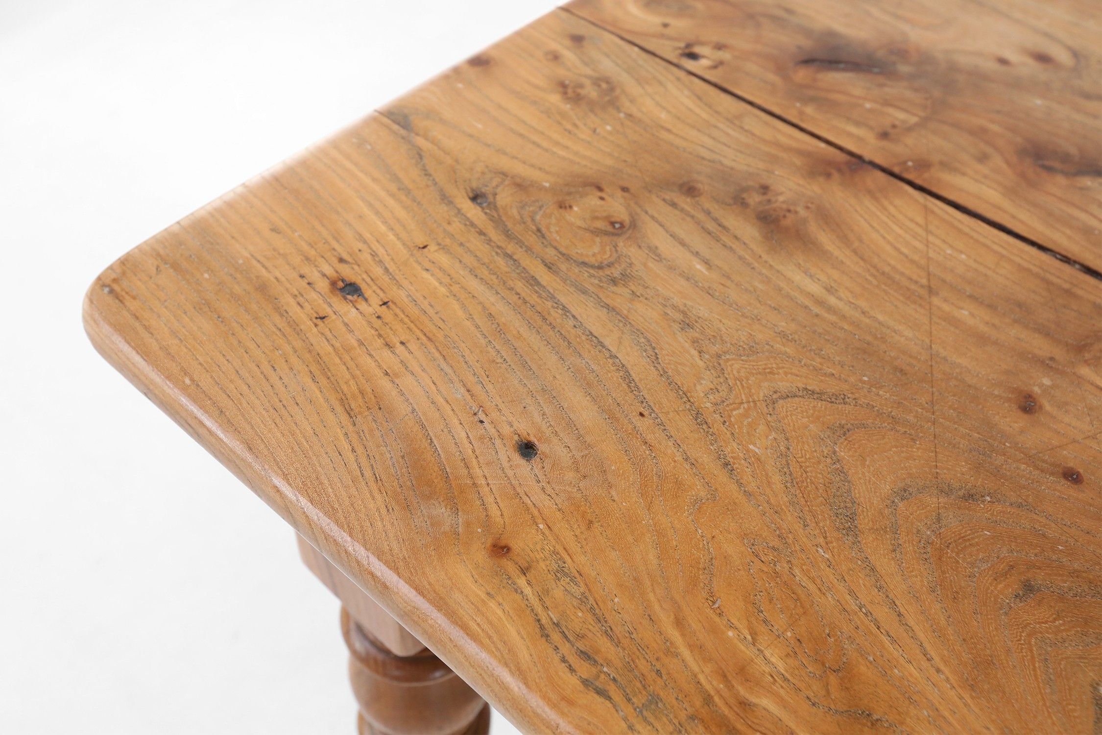 Wabi sabi style French dinner table in elm wood with drawer, ca. 1850thumbnail